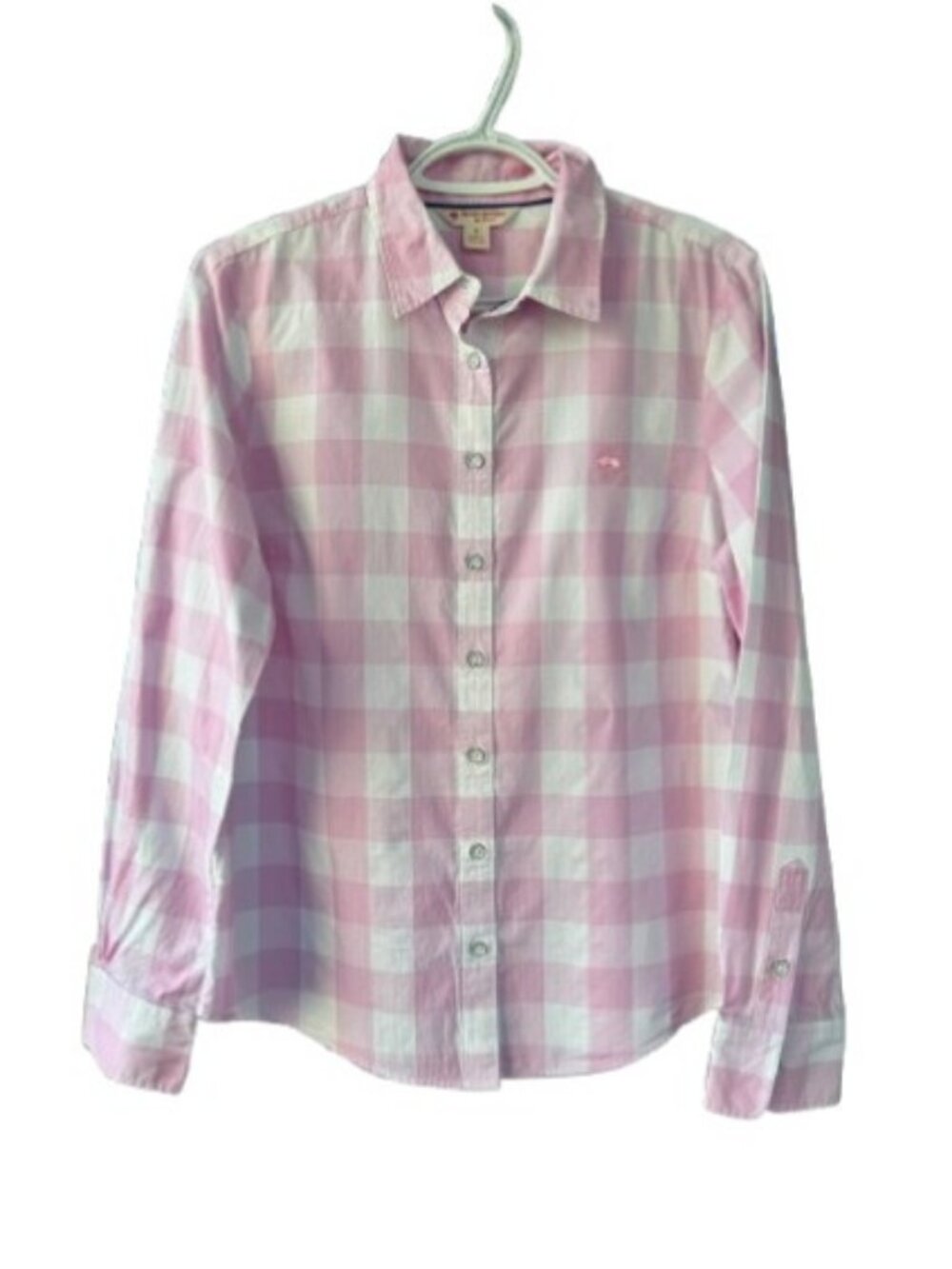 Brooks Brothers gingham long sleeve button down shirt pink white women's size 10